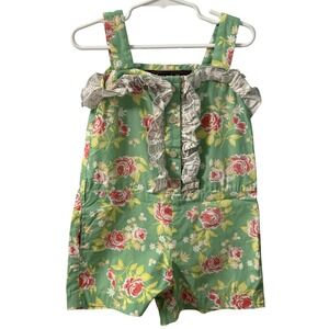 Mustard Pie Toddler Girls Green Overall Romper Pink Flowers No Belt SZ 4T?